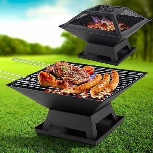 FIRE PIT FIREPIT BRAZIER SQUARE STOVE PATIO HEATER W BBQ GRILL OUTDOOR GARDEN
